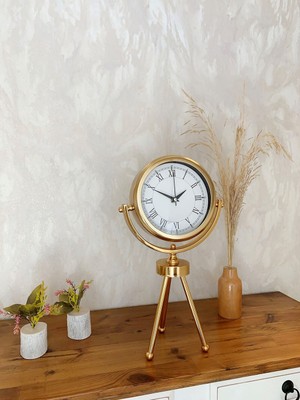 By Nevser Gold Metal Mini Tripod Retro Masa Saati 45×26 cm