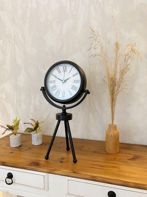 By Nevser Siyah Metal Mini Tripod Modern Masa Saati 45×26 cm
