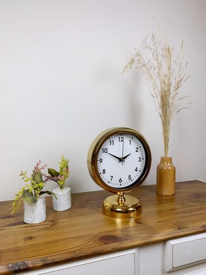 By Nevser Gold Metal Lüks Masa Saati 25×20 cm