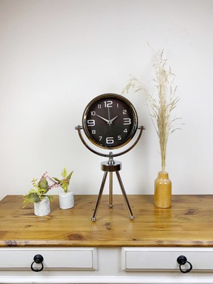 By Nevser Krom Metal Mini Tripod Tasarım Masa Saati 45×26 cm