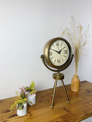 By Nevser Eskitme Metal Mini Tripod Vintage Masa Saati 45×26 cm