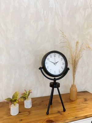 By Nevser Siyah Metal Mini Tripod Masa Saati 45×26 cm