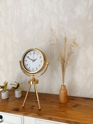 By Nevser Gold Metal Mini Tripod Lüks Masa Saati 45×26 cm