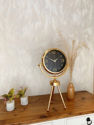 By Nevser Gold Metal Mini Tripod Siyah Inci Masa Saati 45×26 cm – Şık ve Modern Dekoratif Tasarım
