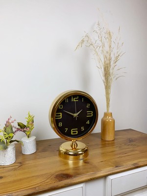 By Nevser Gold Metal Siyah Inci Masa Saati 25×20 cm