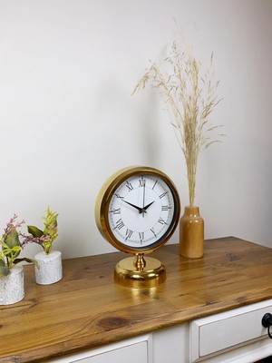 By Nevser Gold Metal Retro Masa Saati 25×20 cm
