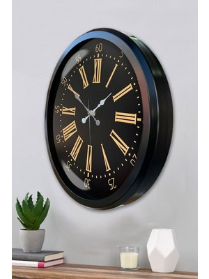 By Nevser Siyah Roma Rakamlı 52 cm Metal Duvar Saati