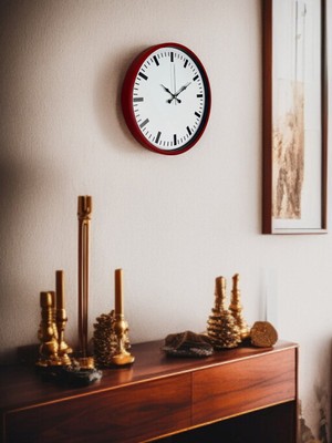 By Nevser 36 cm Kırmızı Sade Dekoratif Duvar Saati