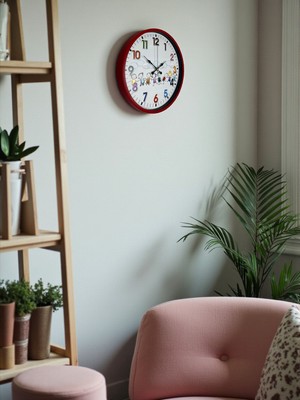 By Nevser 36 cm Kırmızı Çocuk Odası Duvar Saati