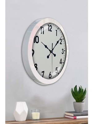By Nevser 36 cm Beyaz Metal Standart Duvar Saati
