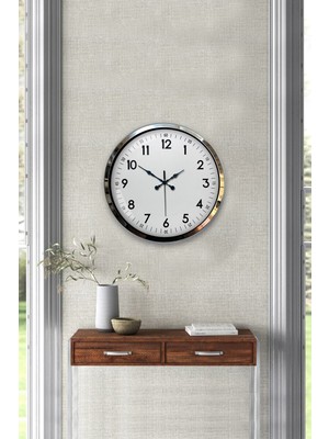 By Nevser Modern Klasik 40 cm Krom Metal Duvar Saati