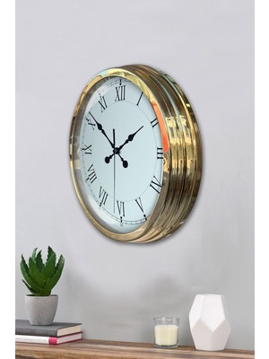By Nevser Gold Şık 40 cm Metal Roma Rakamlı Duvar Saati