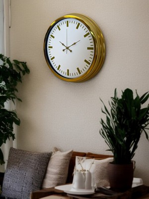 By Nevser Gold & White Lüks Tasarım 40 cm Gold Metal Duvar Saati