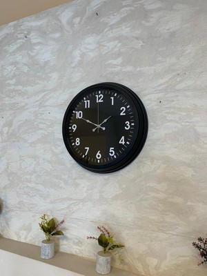 By Nevser 40 cm Siyah Metal Siyah Kadran Duvar Saati