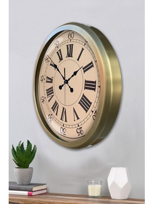 By Nevser 52 cm Eskitme Metal Roma Rakamlı Duvar Saati
