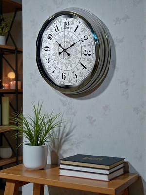 By Nevser Asil Motif Krom 40 cm Metal Duvar Saati