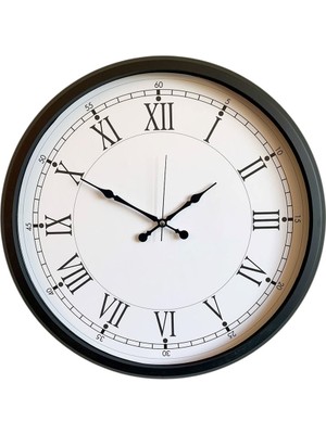 By Nevser Modern 52 cm Black & White Roma Rakamlı Metal Duvar Saati