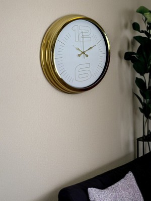 By Nevser Elegant White Gold 40 cm Metal Duvar Saati