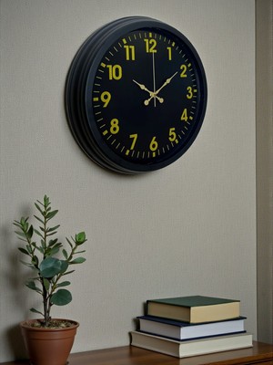 By Nevser Siyah Standart 40 cm Metal Dekoratif Duvar Saati