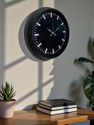 By Nevser Black Baseline 40 cm Metal Duvar Saati
