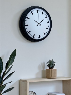 By Nevser Black & White Baseline 40 cm Metal Duvar Saati