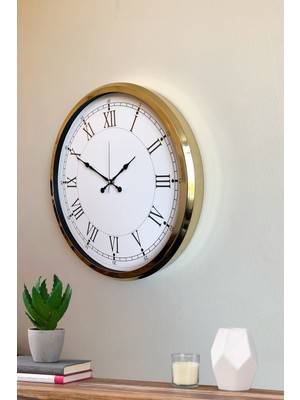 By Nevser Ihtişamlı Gold 52 cm Metal Roma Rakamlı Lüks Duvar Saati