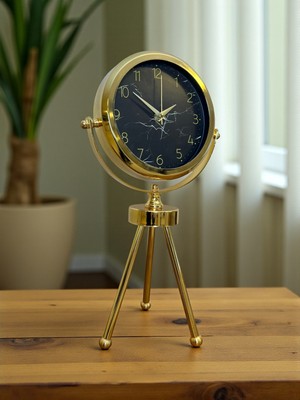 By Nevser Gold & Black Uyumlu Şık Üç Ayaklı Metal Masa Saati