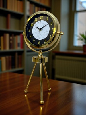 By Nevser Golden Marble Üç Ayaklı Metal Masa Saati