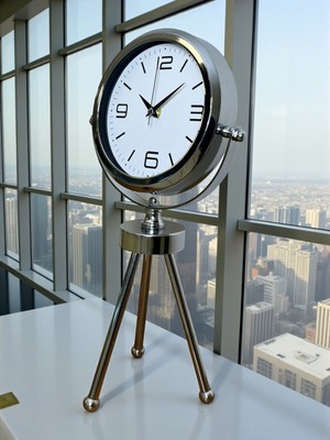 By Nevser Elegance Krom Tripod Üç Ayaklı Metal Masa Saati