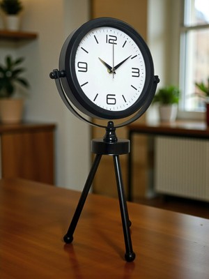 By Nevser Black Elegant Metal Üç Ayaklı Masa Saati