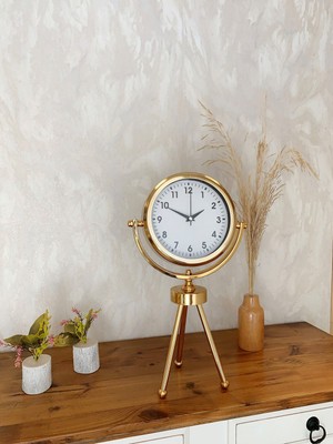 By Nevser Gold Luxury Modern Üç Ayaklı Masa Saati