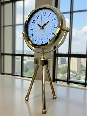 By Nevser Gold Royal Motifli Üç Ayaklı Metal Masa Saati