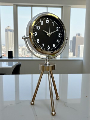 By Nevser Silver Classic Tasarım Üç Ayaklı Metal Masa Saati