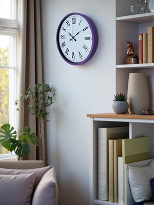 By Nevser 36 cm Mor Roma Rakamlı Dekoratif Duvar Saati