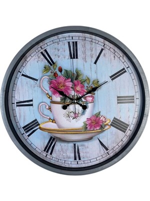 By Nevser Gri Flower Cup 36 cm Duvar Saati