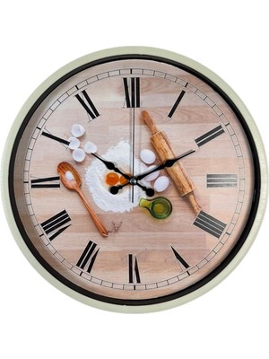 By Nevser Krem 36 cm Dekoratif Mutfak Duvar Saati