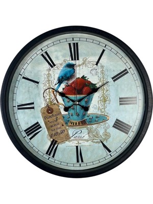 By Nevser Siyah Paris Garden Dekoratif 36 cm Duvar Saati
