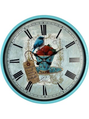 By Nevser Turkuaz 36 cm Strawberry Bird Figürlü Duvar Saati