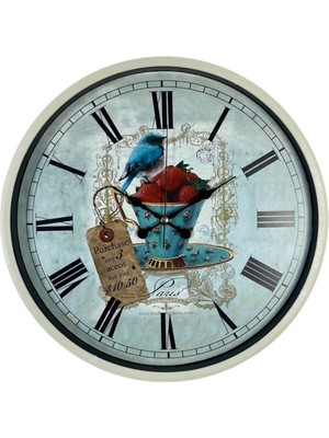 By Nevser Krem 36 cm Paris Strawberry Bird Duvar Saati