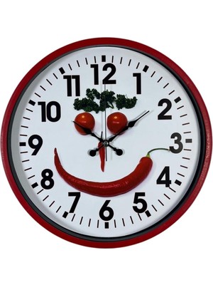 By Nevser Kırmızı Happy Kitchen 36 cm Mutfak Duvar Saati