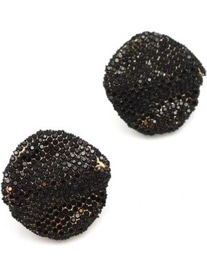 Remstdrk Dalgalı Taşlı Küpe - Siyah