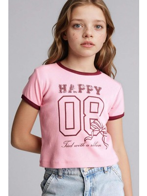 DeFacto Baskılı Fitilli Kaşkorse Tişört Kız Çocuk D8542A826SM