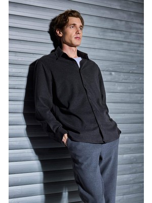 DeFacto Regular Fit Polo Yaka Twill Uzun Kollu Gömlek F0338AX25AU