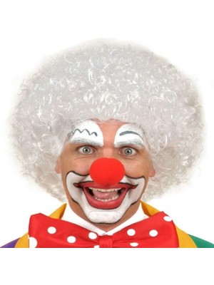 Shoplet Beyaz Renk Kıvırcık Afro Bonus Peruk ve Kırmızı Sünger B Seti