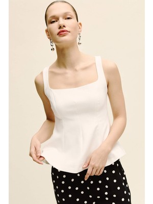 DeFacto Fitted Kare Yaka Krep Askılı Bluz H1571AX26SP