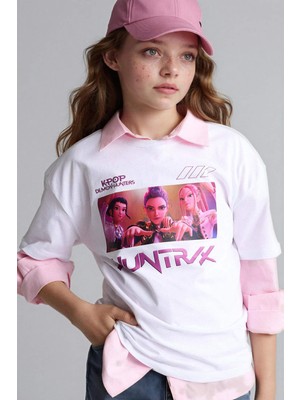 DeFacto Kpop - Demon Hunters Oversıze Bisiklet Yaka Kısa Kollu Tişört Kız ÇOCUK H5249A826SM