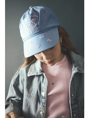 DeFacto Kız Çocuk Nakışlı Jean Görünümlü Cap Şapka D8429A826SM