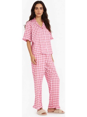 DeFacto Pijama Takımı Flanel Kareli Kısa Kollu Üst Uzun Alt E7462AX25AU