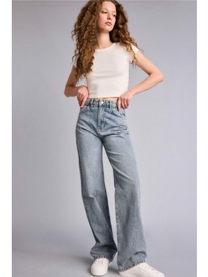 DeFacto 90's Wide Leg Yüksek Bel Uzun Jean Yıkamalı Pantolon G1404AX26SM