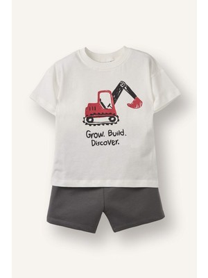 DeFacto Araç Baskılı Tişört Şort 2'li Takım Erkek Bebek G5838A526SM